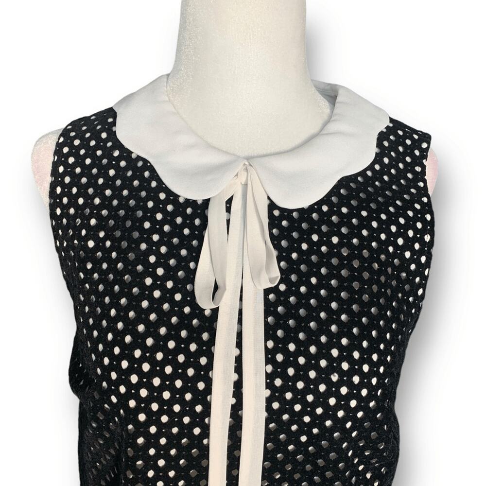 CeCe Retro Black White Polka Dot Dress Peter Pan Collar Whimsical Bow Tie Size 6 - Picture 3 of 11
